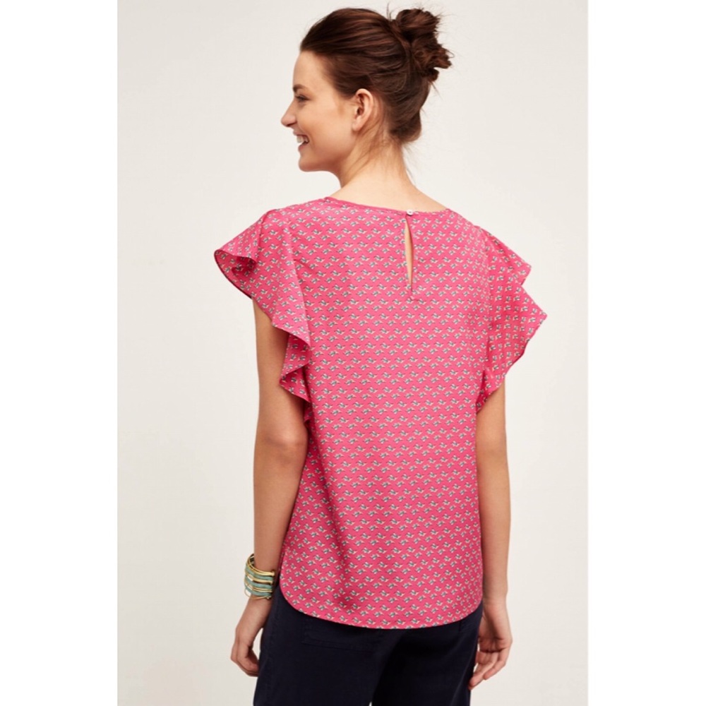 Anthropologie Meadow Rue Pink Flutter Sleeve Top